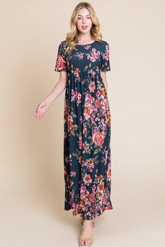 Image of BOMBOM Floral Short Sleeve Maxi Dress | Queeble.shop