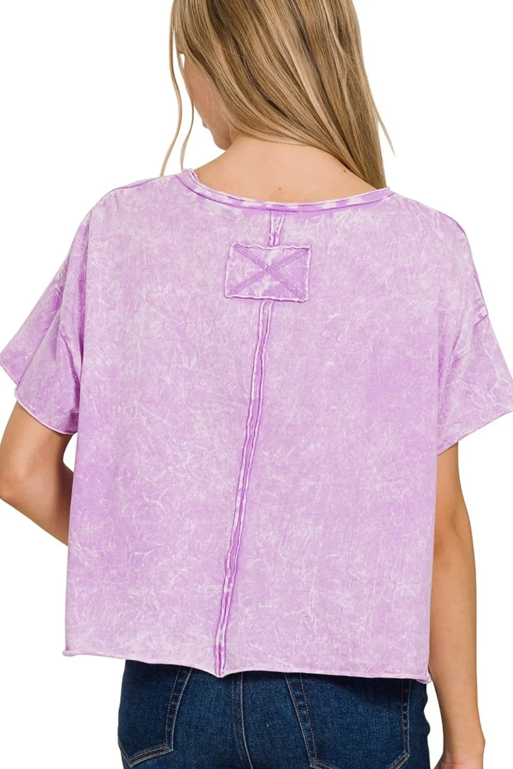 Image of Zenana Washed Crew Neck Short Sleeve Crop Box Tee | Queeble.shop