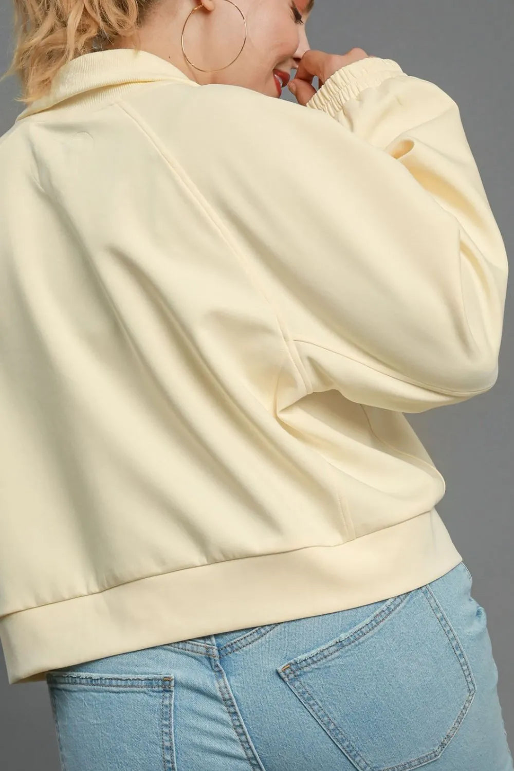 Image of Umgee Full Size Half Zip Cropped Sweatshirt Plus Size | Queeble.shop