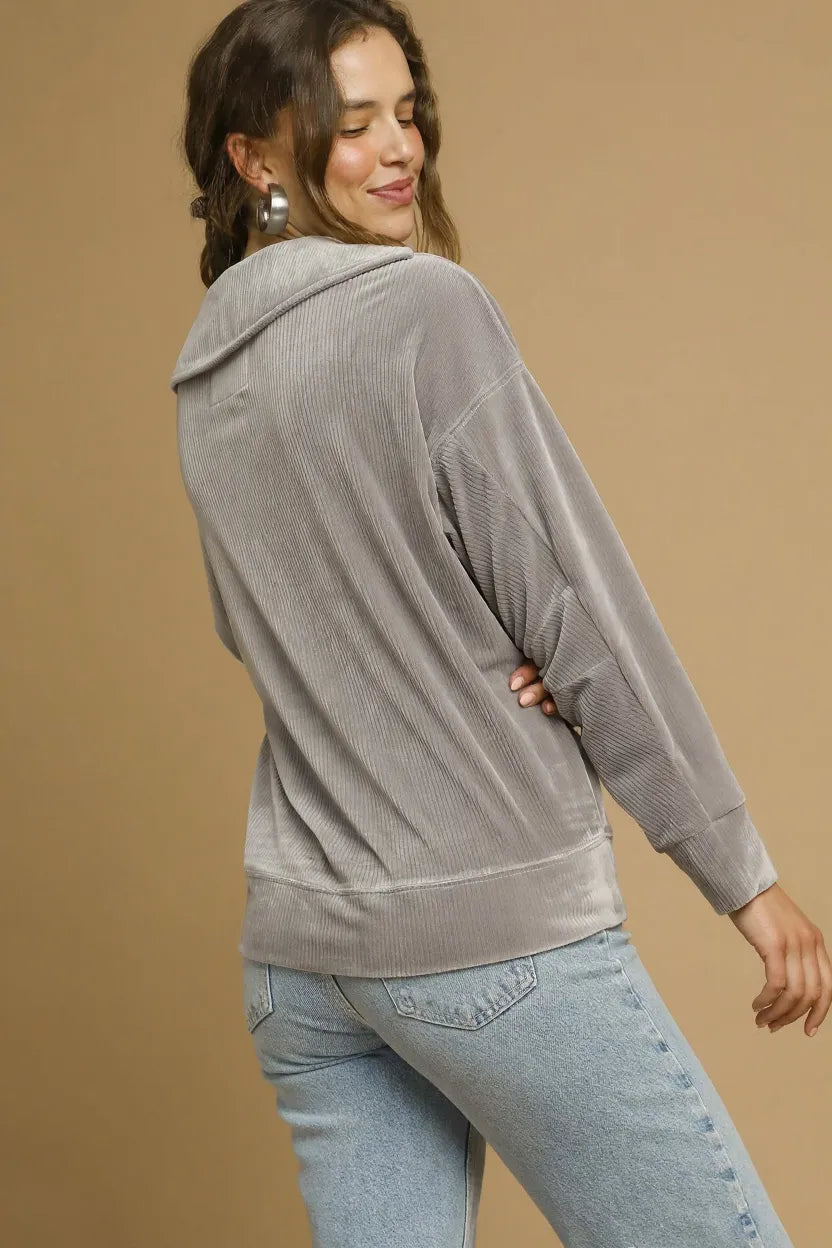 Image of Umgee Soft Thermal Collared Long Sleeve Top | Queeble.shop