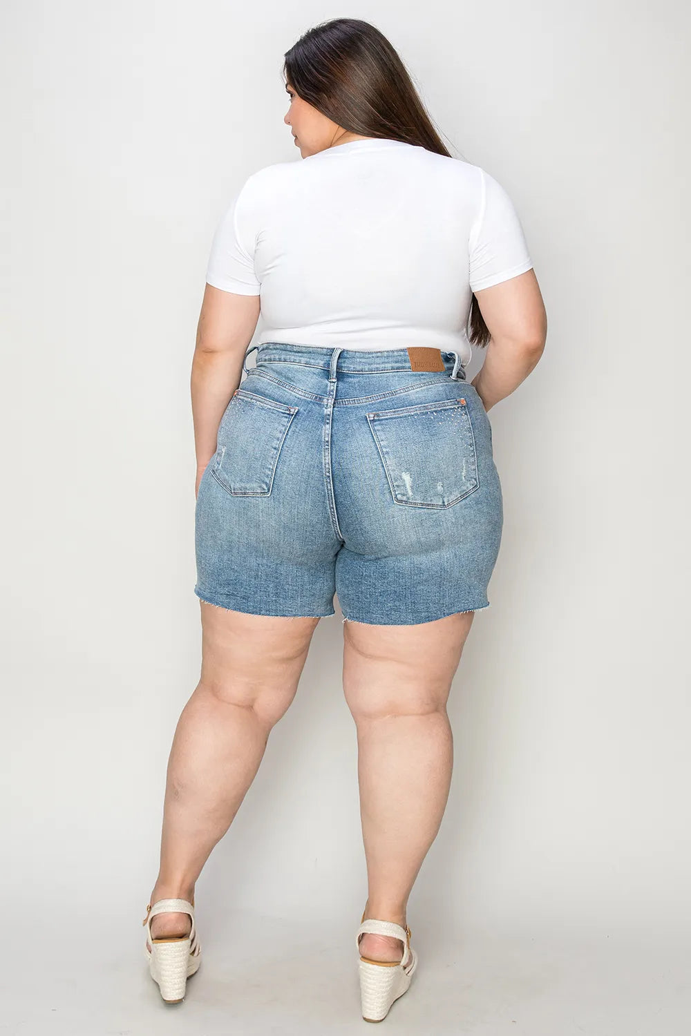 Image of Judy Blue Full Size High Waist Rhinestone Decor Denim Shorts | Queeble.shop