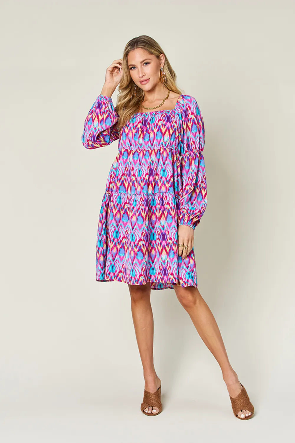 Image of Double Take Full Size Printed Long Sleeve Dress | Queeble.shop