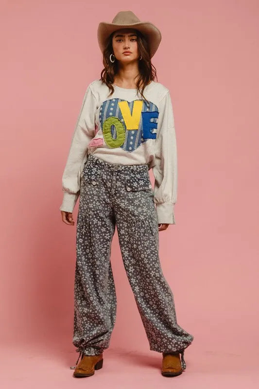 Image of BiBi LOVE Heart Patch Slit French Terry Sweatshirt | Queeble.shop