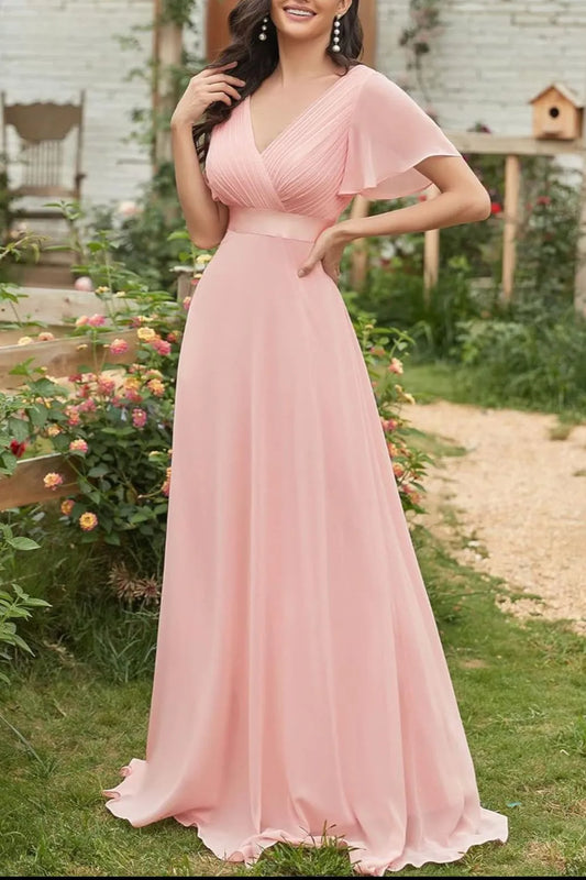 Image of Surplice Flutter Sleeve Maxi Dress | Queeble.shop