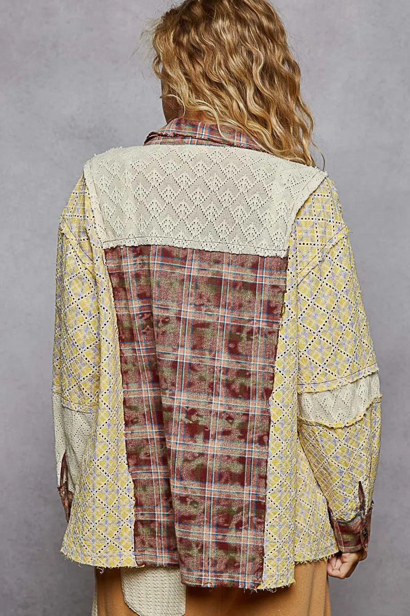 Image of POL Studded Contrast Plaid Long Sleeve Shirt | Queeble.shop