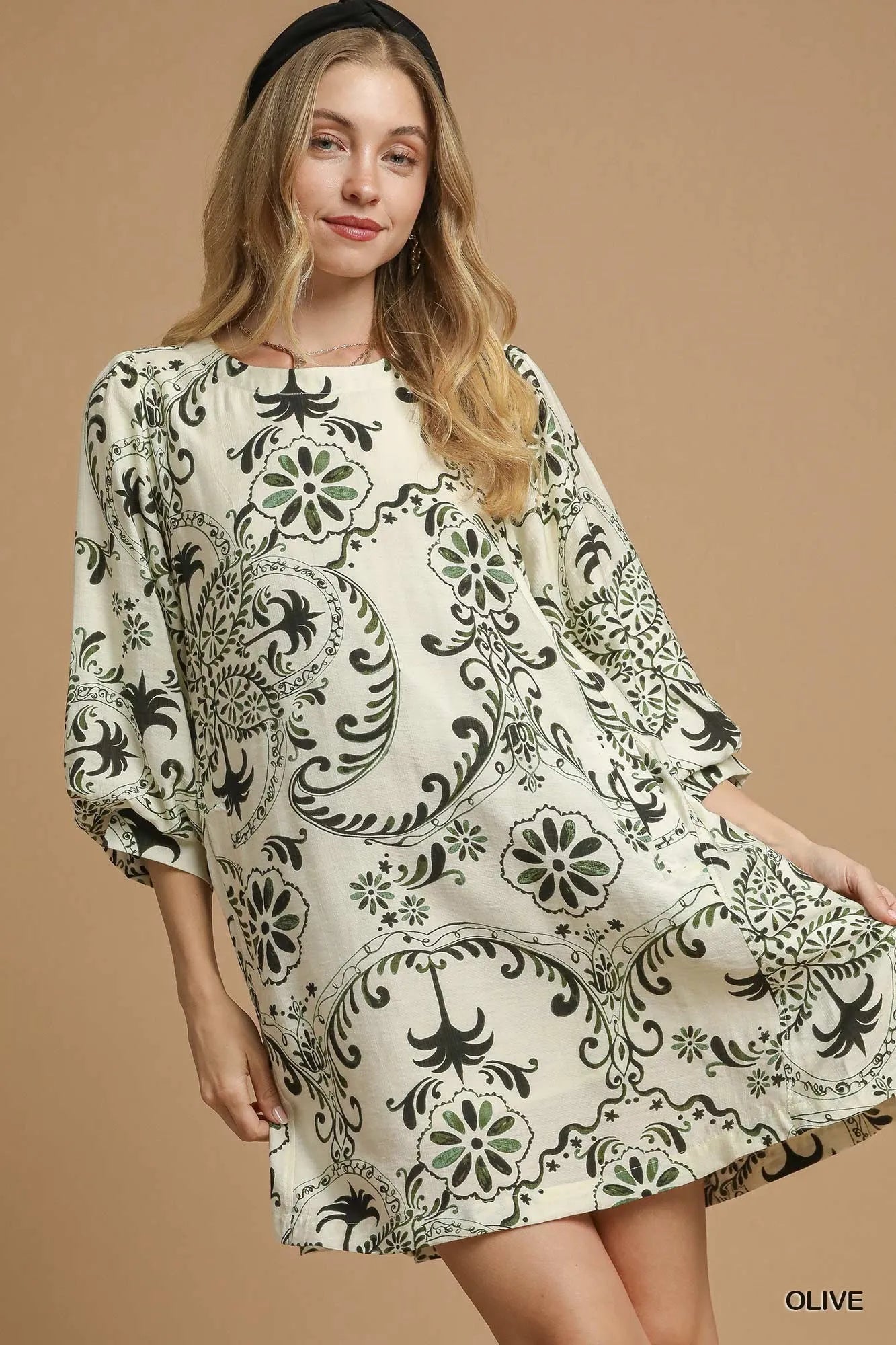 Image of Umgee Boho Printed Balloon Sleeve Mini Dress | Queeble.shop