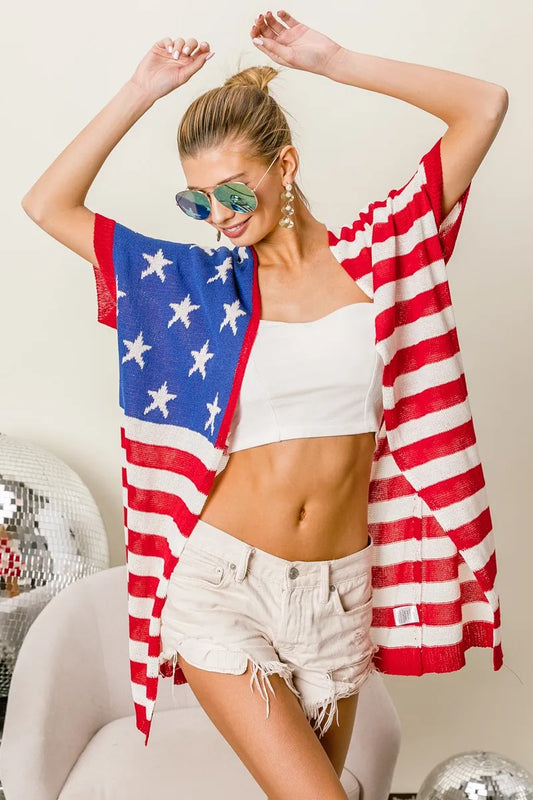 Image of BiBi American Flag Low Gauge Knit Cardigan | Queeble.shop