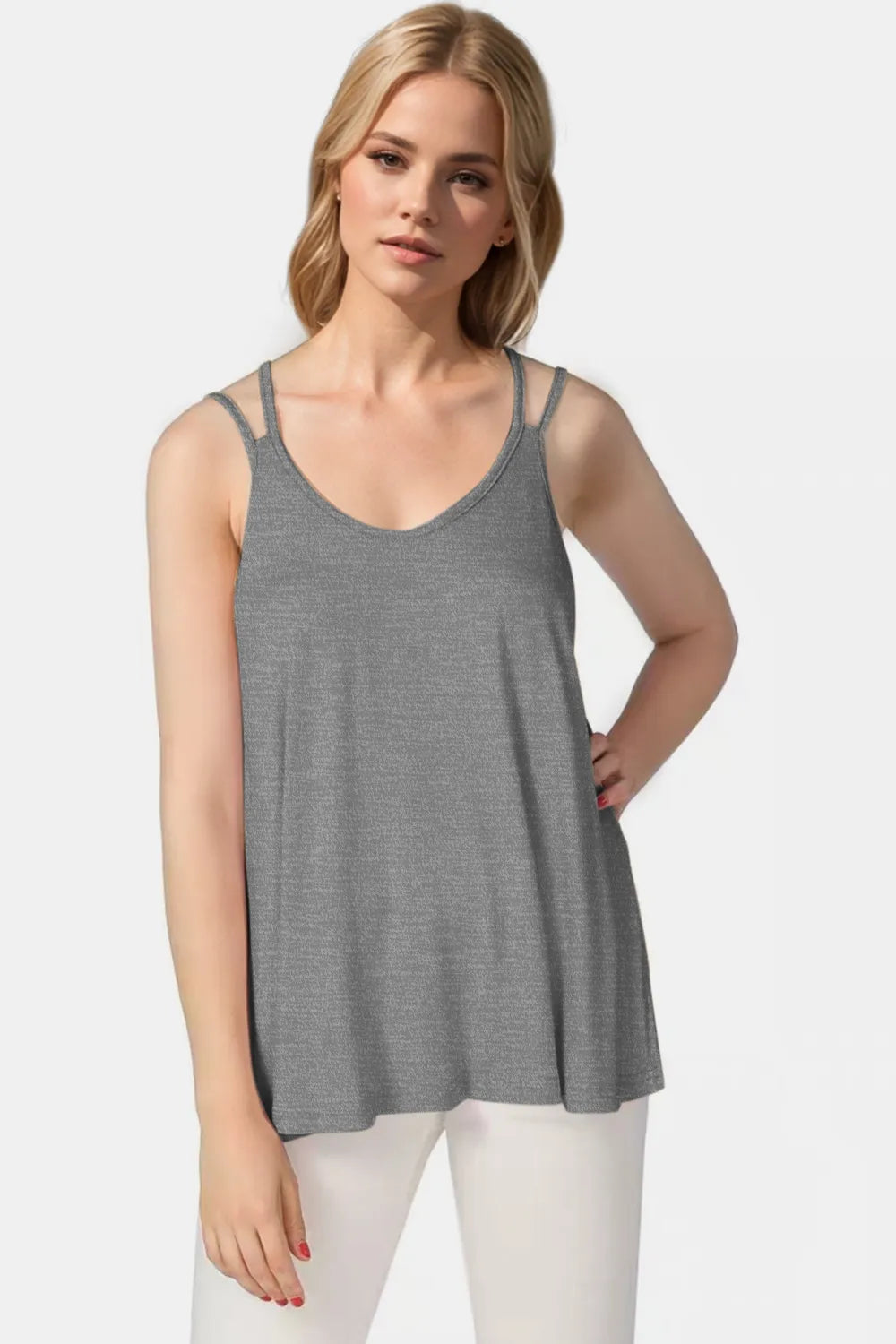 Image of Basic Bae Bamboo Scoop Neck Double Spaghetti Straps Cami | Queeble.shop