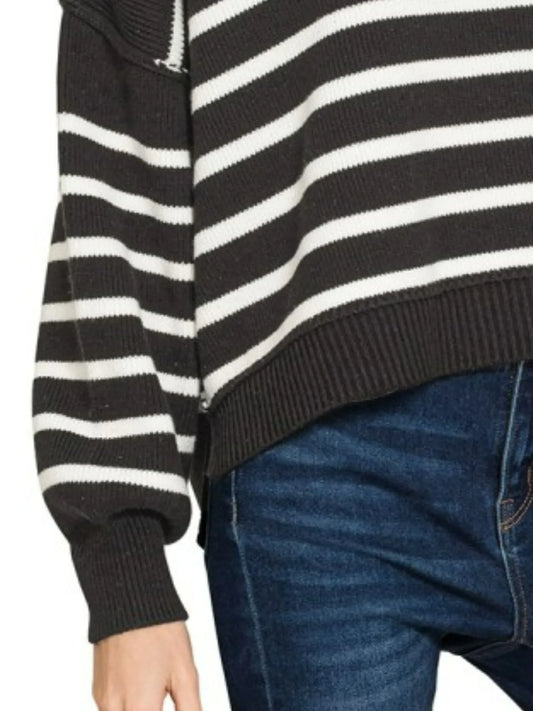 Image of Zenana Exposed Seam Striped Oversized Sweater | Queeble.shop