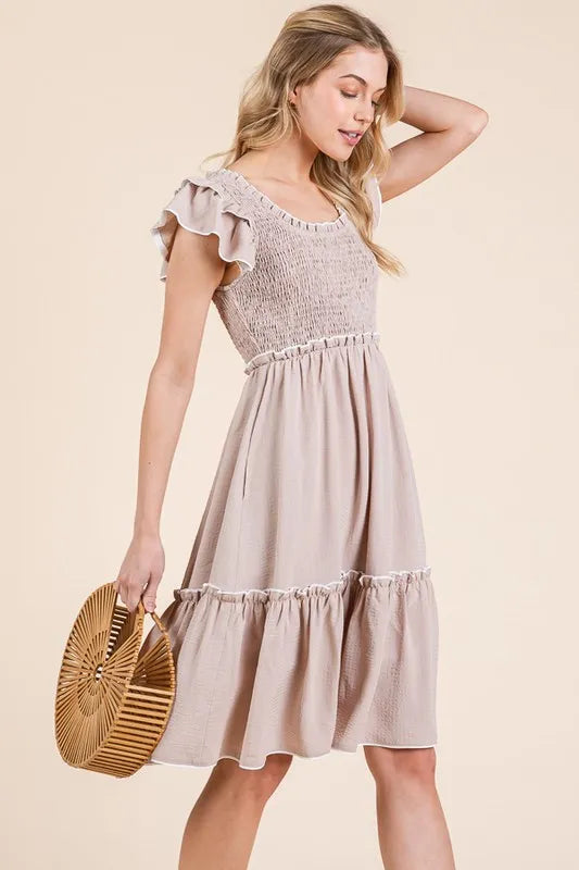 Image of Lime 'N' Chili Ruffle Trim Smocked Dress with Contrast | Queeble.shop