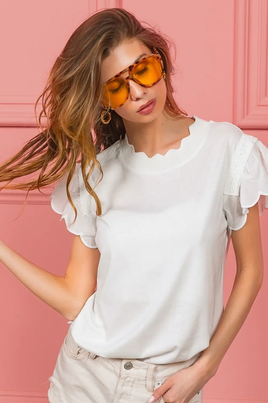 Image of BiBi Scallop Edged Lace Trim Top | Queeble.shop