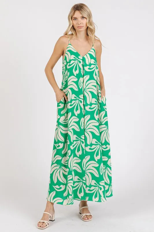 Image of Mittoshop Printed V-Neck Maxi Cami Dress with Pockets | Queeble.shop
