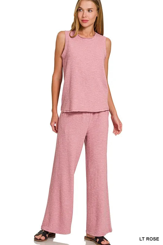 Image of Zenana Cotton Slub Tank and Pants Set | Queeble.shop