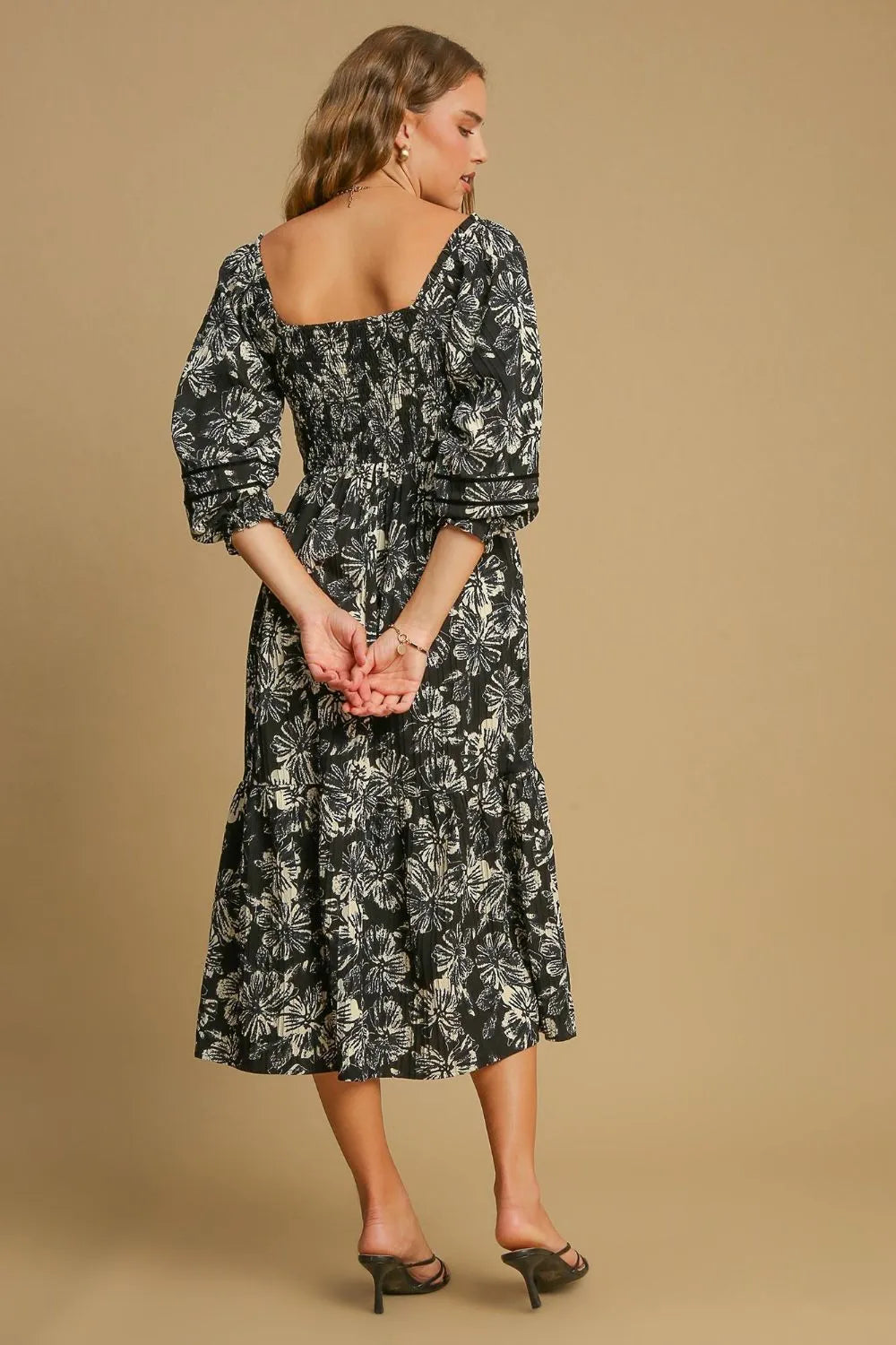 Image of Umgee Ruffle Hem Flower Printed V-Neck Dress | Queeble.shop