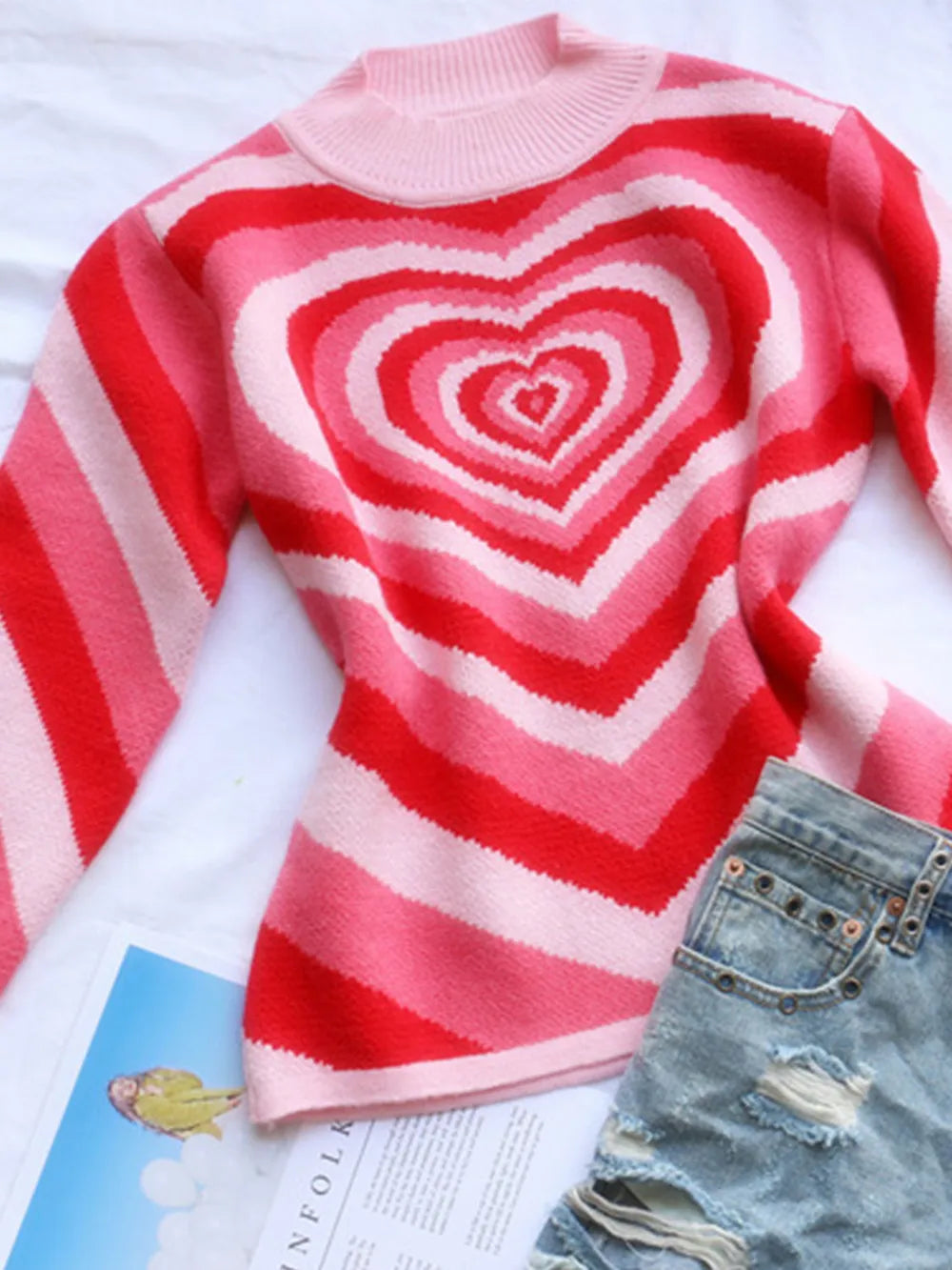 Image of Heart Mock Neck Long Sleeve Sweater | Queeble.shop