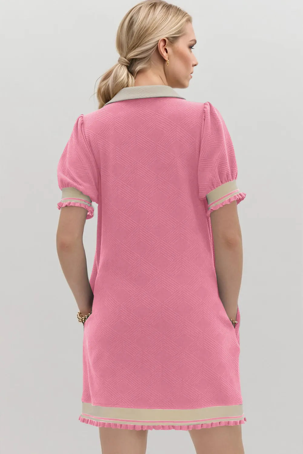 Image of Oh Frill Contrast Trim Johnny Collar Short Sleeve Mini Dress | Queeble.shop