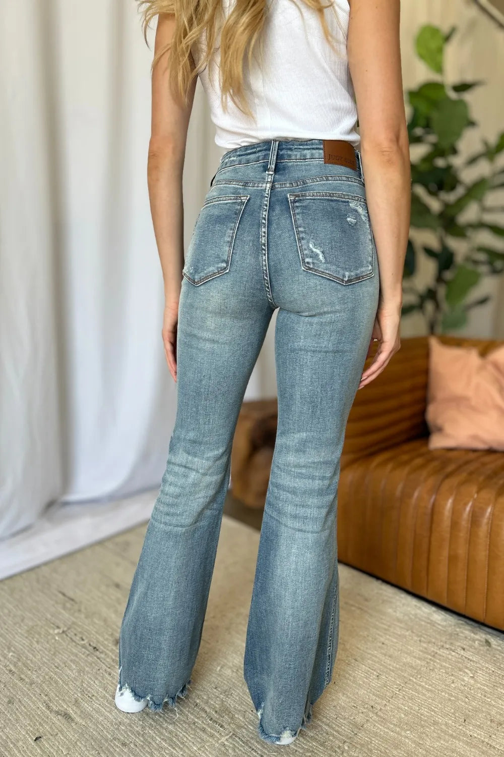 Image of Judy Blue Full Size Medium Rise Tummy Control Destroy Flare | Queeble.shop