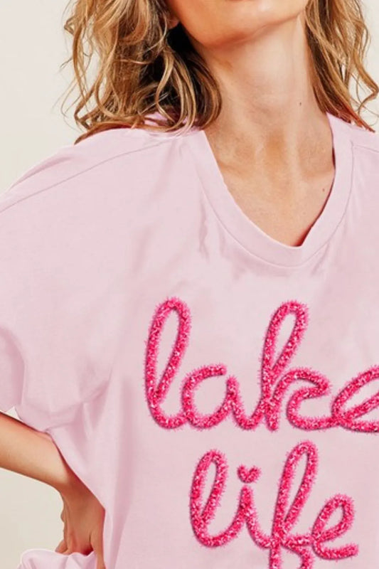 Image of BiBi Metallic Letter Short Dolman Sleeve Top | Queeble.shop