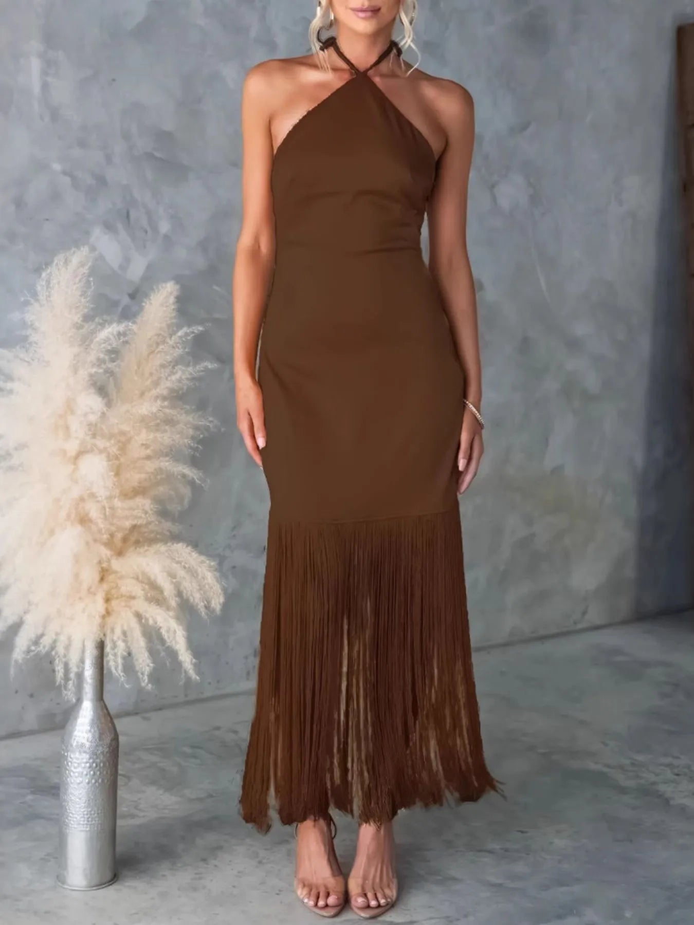 Image of Fringe Halter Neck Dress | Queeble.shop