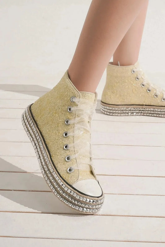 Image of Beast Fashion Glitter Lace-Up Studded Platform Sneakers | Queeble.shop