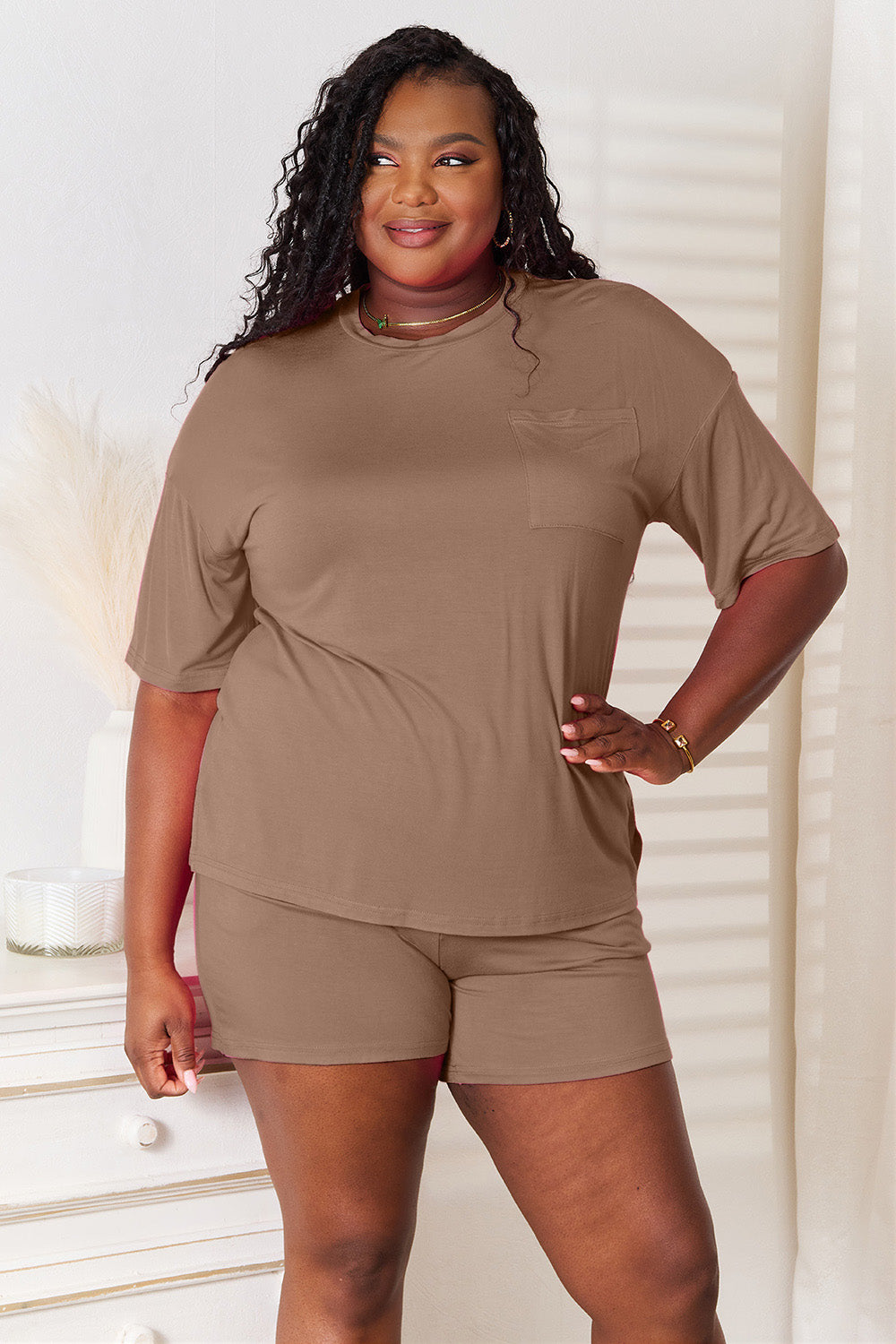 Image of Basic Bae Full Size Soft Rayon Half Sleeve Top and Shorts Set | Queeble.shop