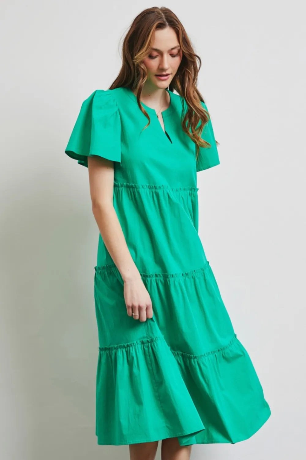 Image of HEYSON Full Size Cotton Poplin Ruffled Tiered Midi Dress | Queeble.shop