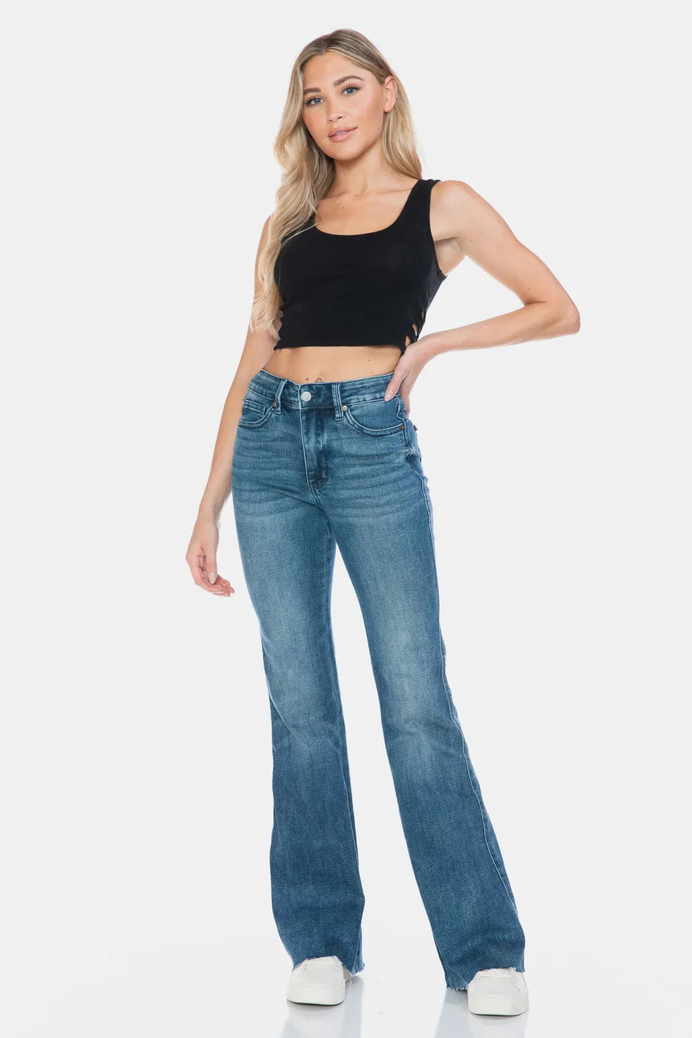 Image of Judy Blue Full Size Tummy Control Cut Hem Flare Jeans | Queeble.shop