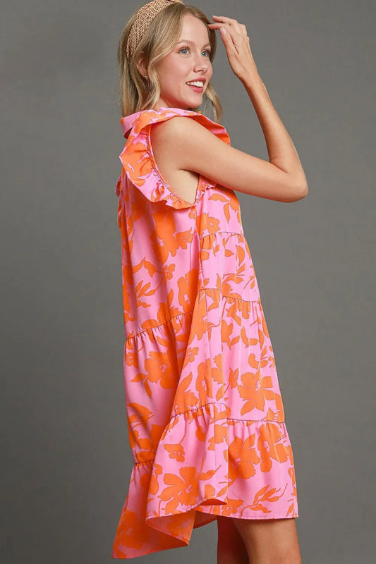 Image of Umgee Full Size Floral Print Ruffle Cap Sleeve Tiered Dress Plus Size | Queeble.shop