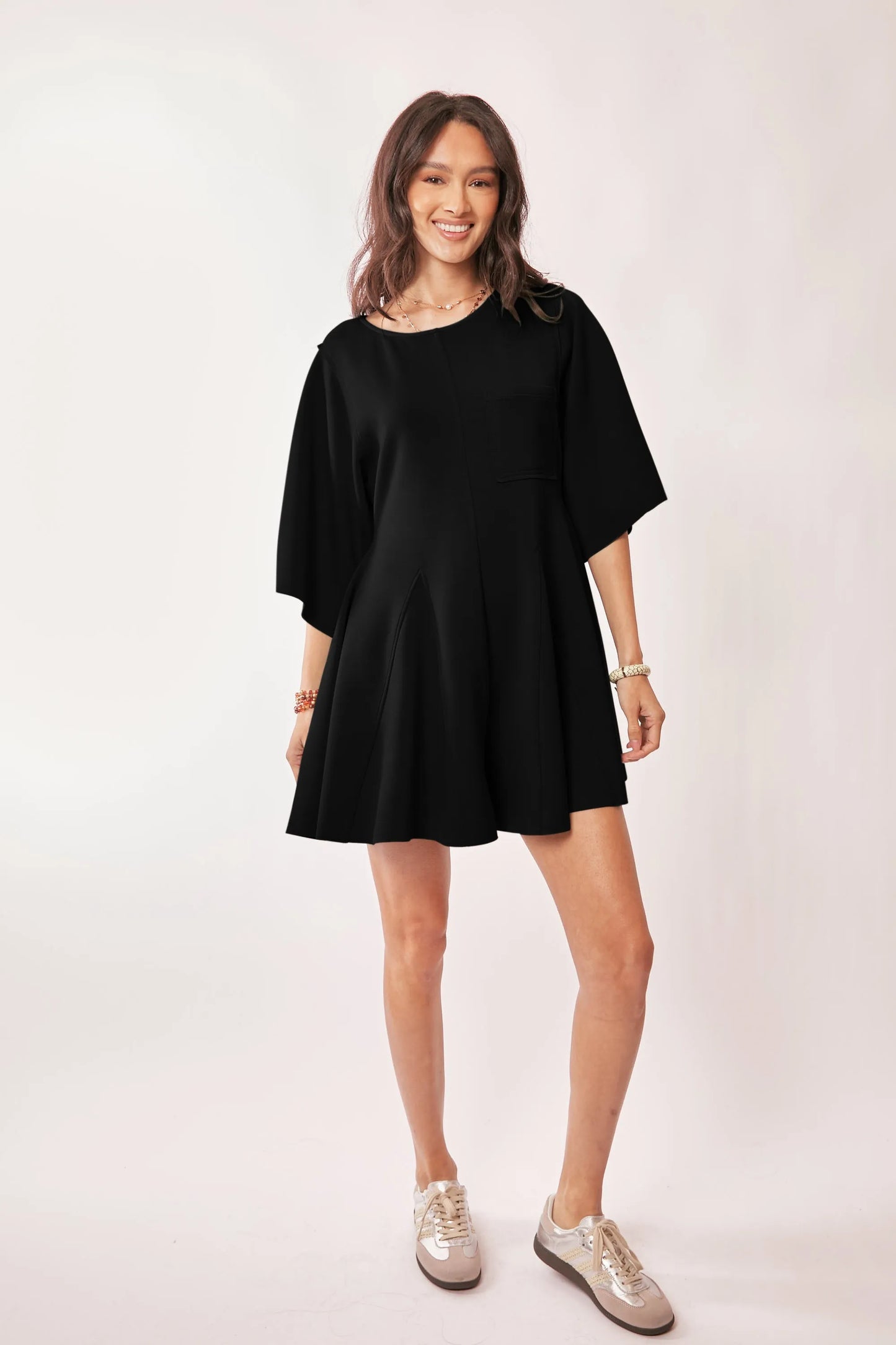 Image of Davi & Dani Solid Draped Sleeve Ties Back Skort Romper | Queeble.shop