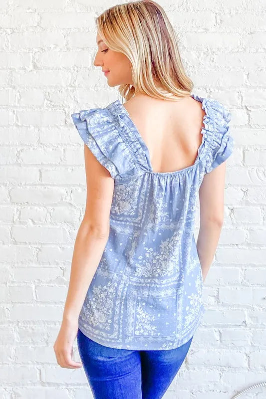 Image of And The Why Boho Print Ruffle Baby Doll Tank Top | Queeble.shop