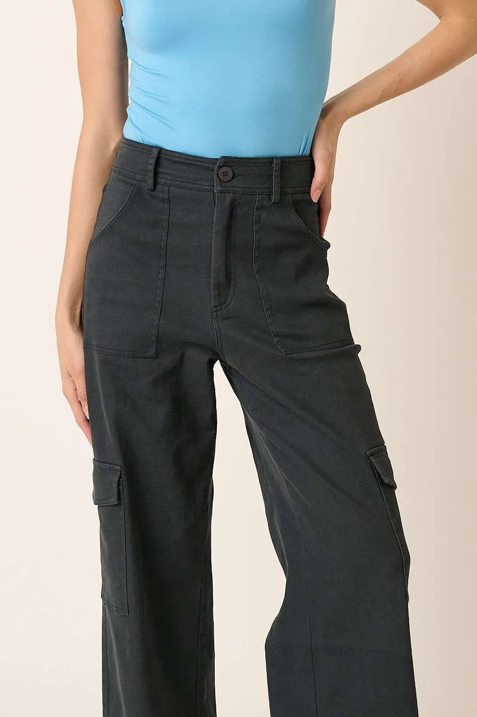Image of Mittoshop Wide Leg High Waist Pants with Cargo Pockets | Queeble.shop