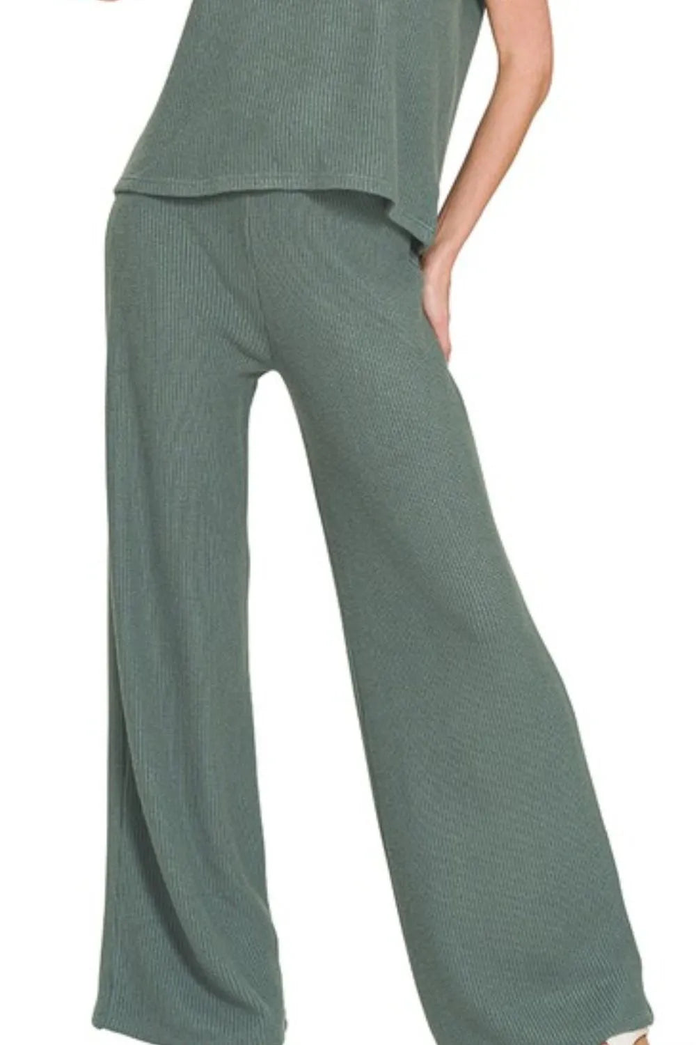 Image of Zenana Rolled Sleeve Top and Pants Sweater Set | Queeble.shop