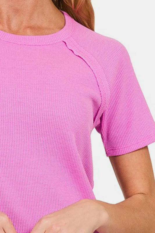 Image of Zenana Round Neck Short Sleeve Waffle T-Shirt | Queeble.shop