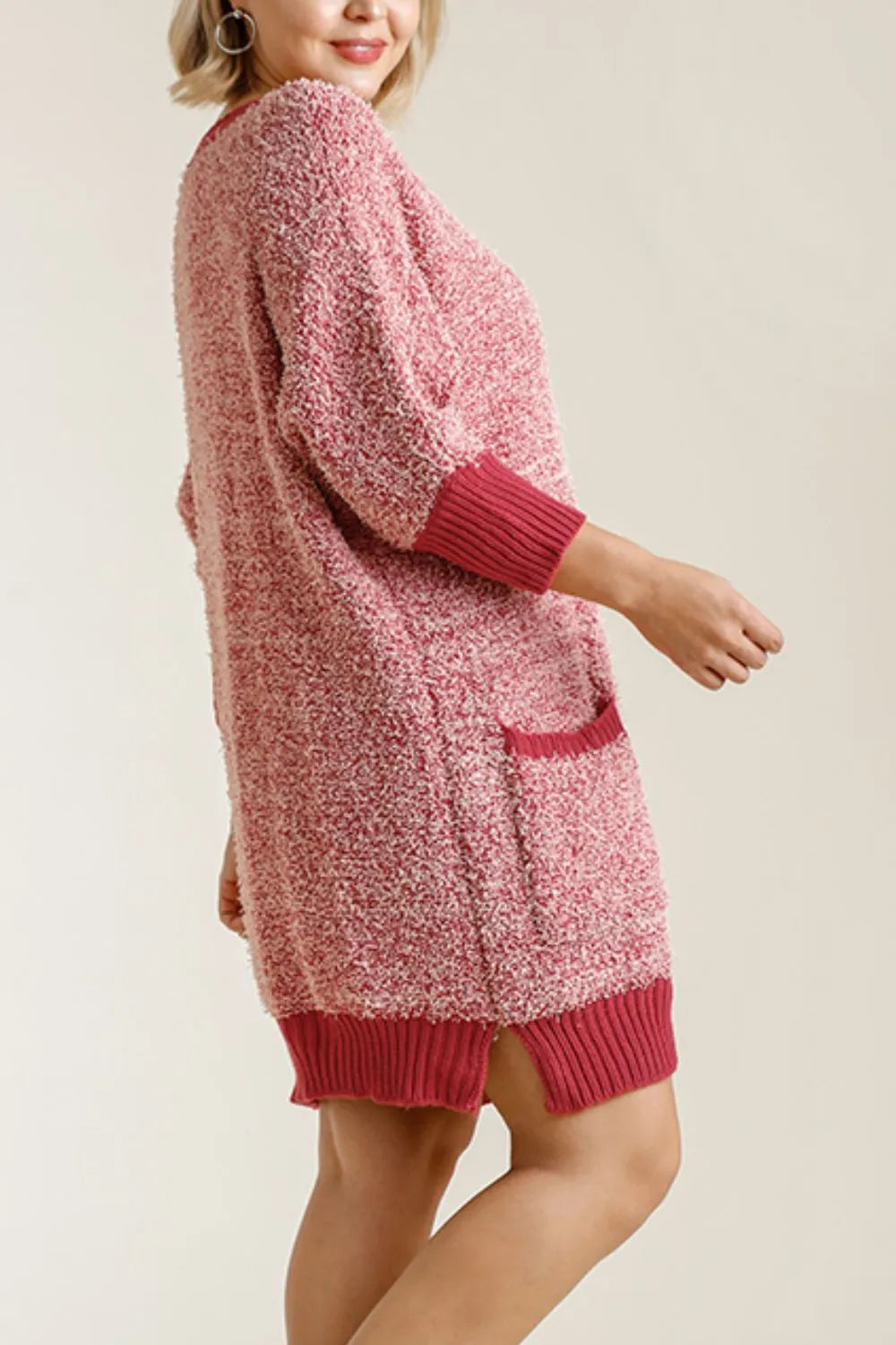 Image of Umgee Full Size Ribbed Hem Round Neck 3/4 Sleeve Sweater Dress with Pockets Plus Size | Queeble.shop