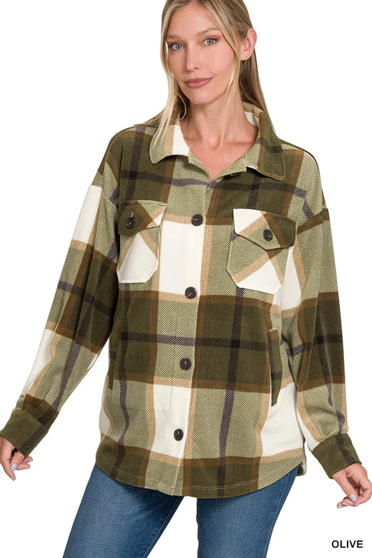 Image of Zenana Oversized Plaid Fleece Shacket | Queeble.shop