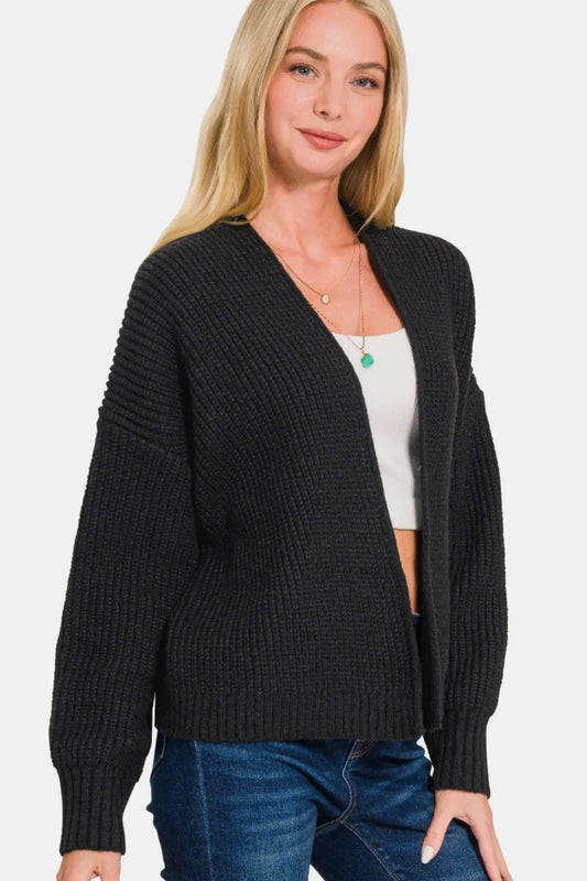 Image of Zenana Open Front Drop Shoulder Sweater Cardigan | Queeble.shop