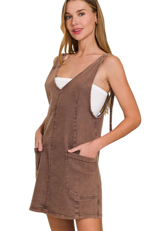 Image of Zenana Washed Adjustable Strap Denim Overall Dress | Queeble.shop