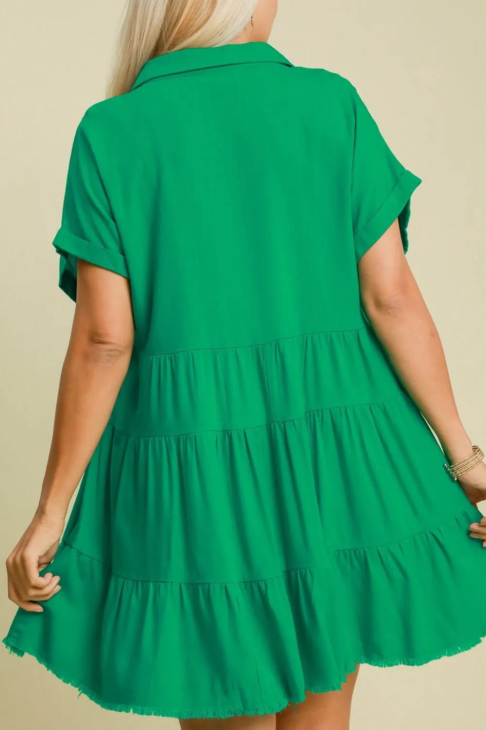 Image of Umgee Full Size Raw Hem Folded Sleeve Tiered Dress Plus Size | Queeble.shop