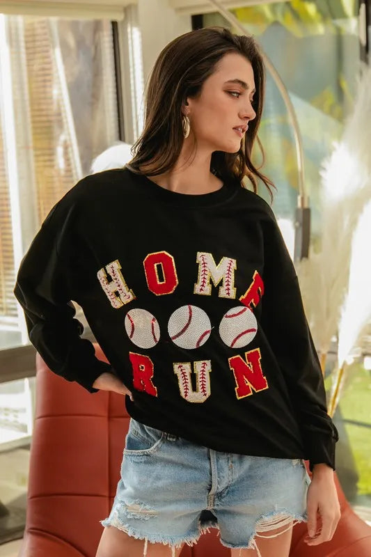 Image of BiBi Baseballs Homerun Patches French Terry Sweatshirt | Queeble.shop