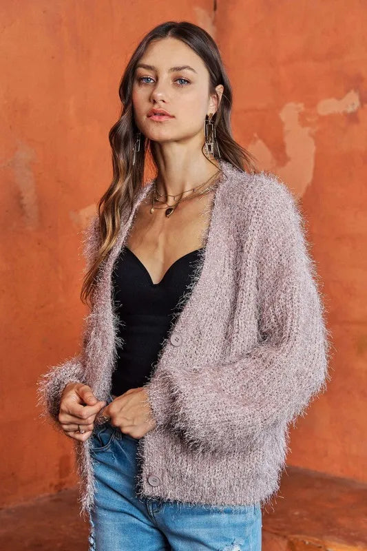 Image of ADORA Fuzzy Sweater Cardigan | Queeble.shop