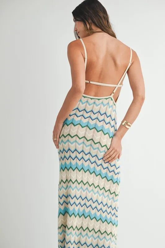 Image of MABLE Lightweight Pointelle Chevron Knit Maxi Dress | Queeble.shop