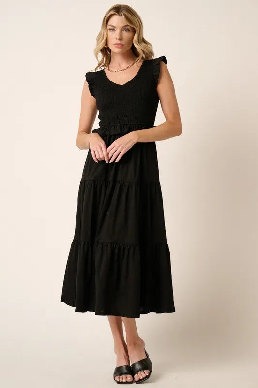 Image of Mittoshop Smocked Ruffled Tiered Midi Dress | Queeble.shop