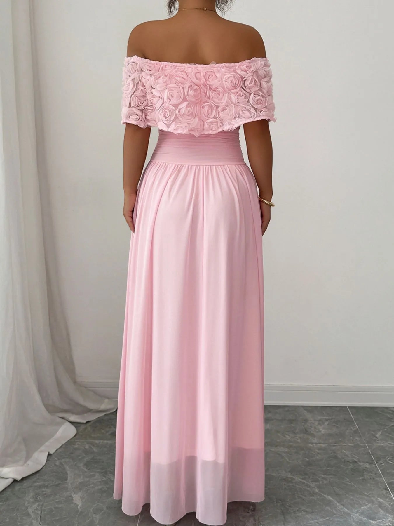 Image of Off-Shoulder Rose Embellished Maxi Dress | Queeble.shop