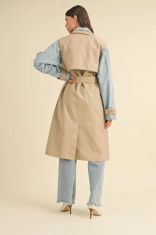 Image of MABLE Layered Look Trench Coat With Denim Jacket | Queeble.shop