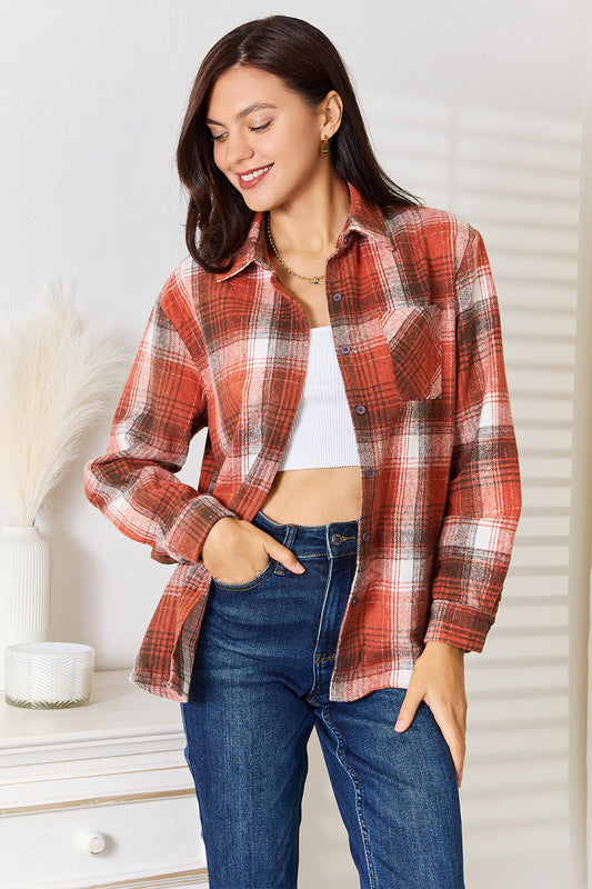 Image of Plaid Collared Neck Long Sleeve Shirt | Queeble.shop