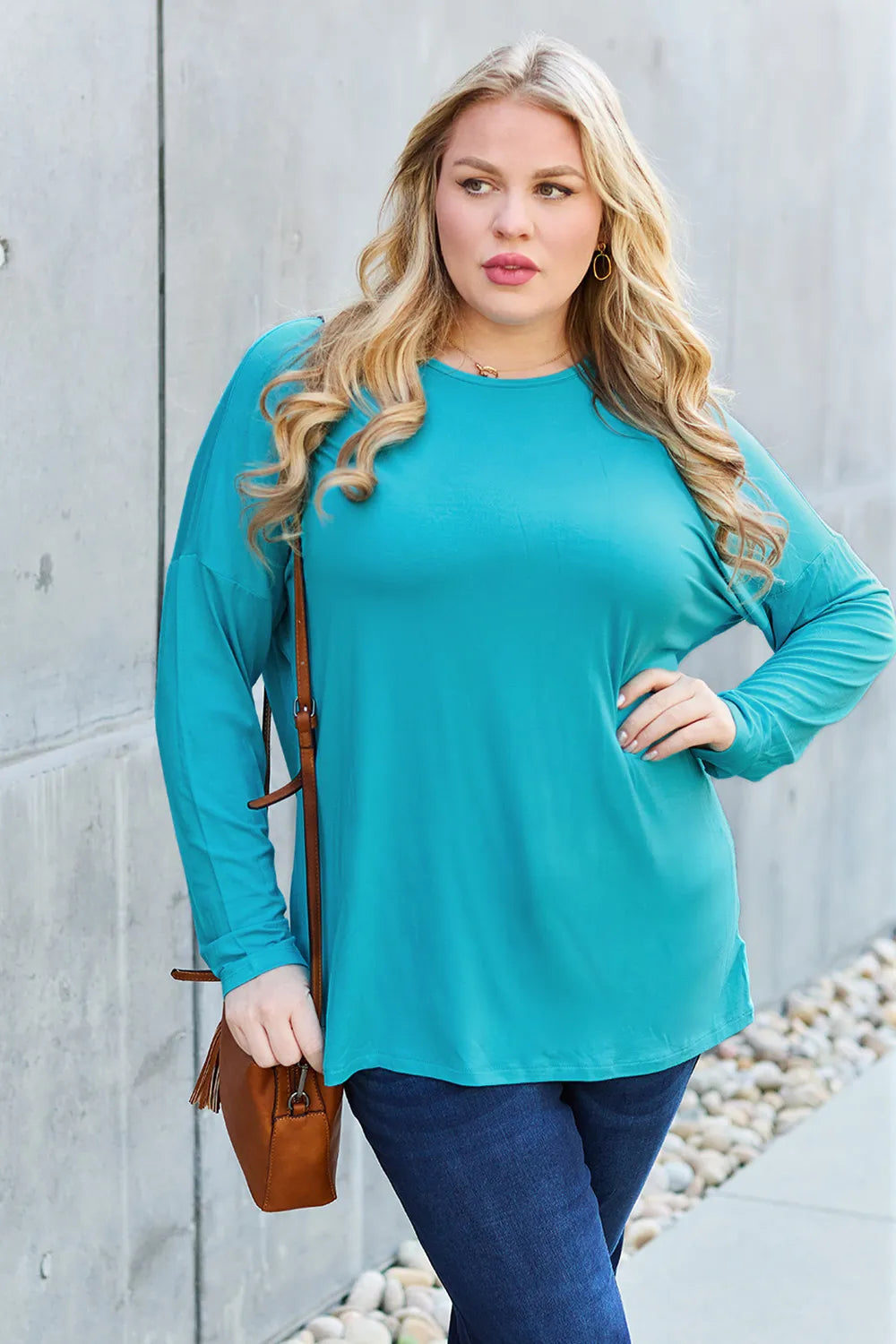 Image of Basic Bae Full Size Round Neck Dropped Shoulder T-Shirt | Queeble.shop