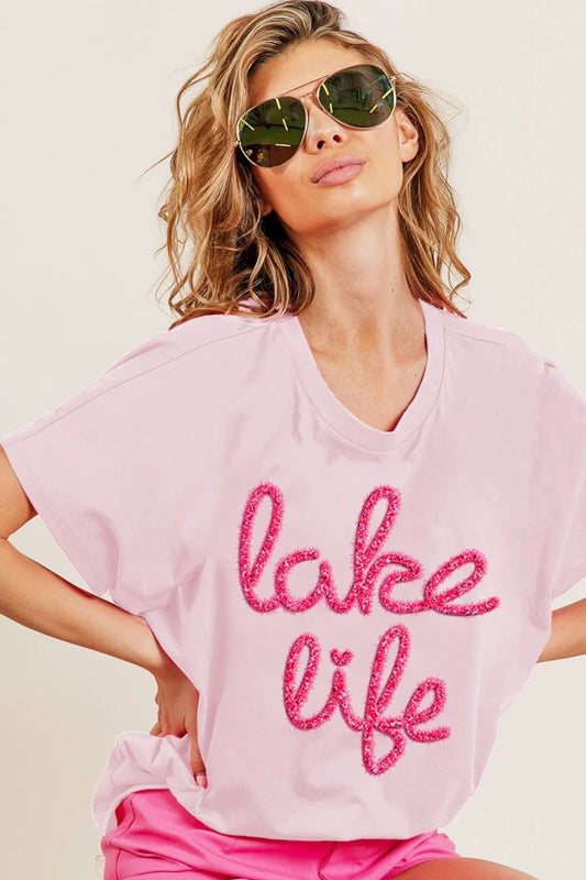 Image of BiBi Metallic Letter Short Dolman Sleeve Top | Queeble.shop
