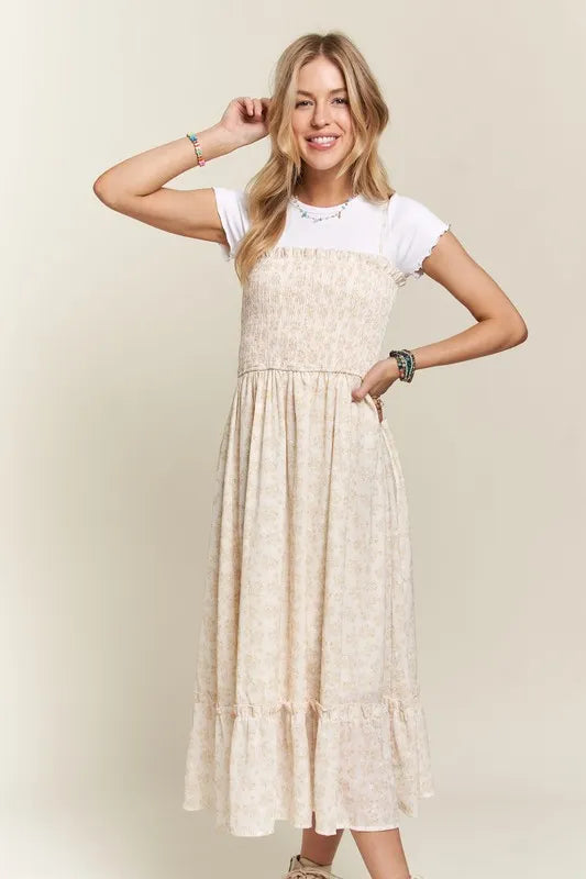 Image of ADORA Smocked Floral Ruffled Hem Cami Dress | Queeble.shop