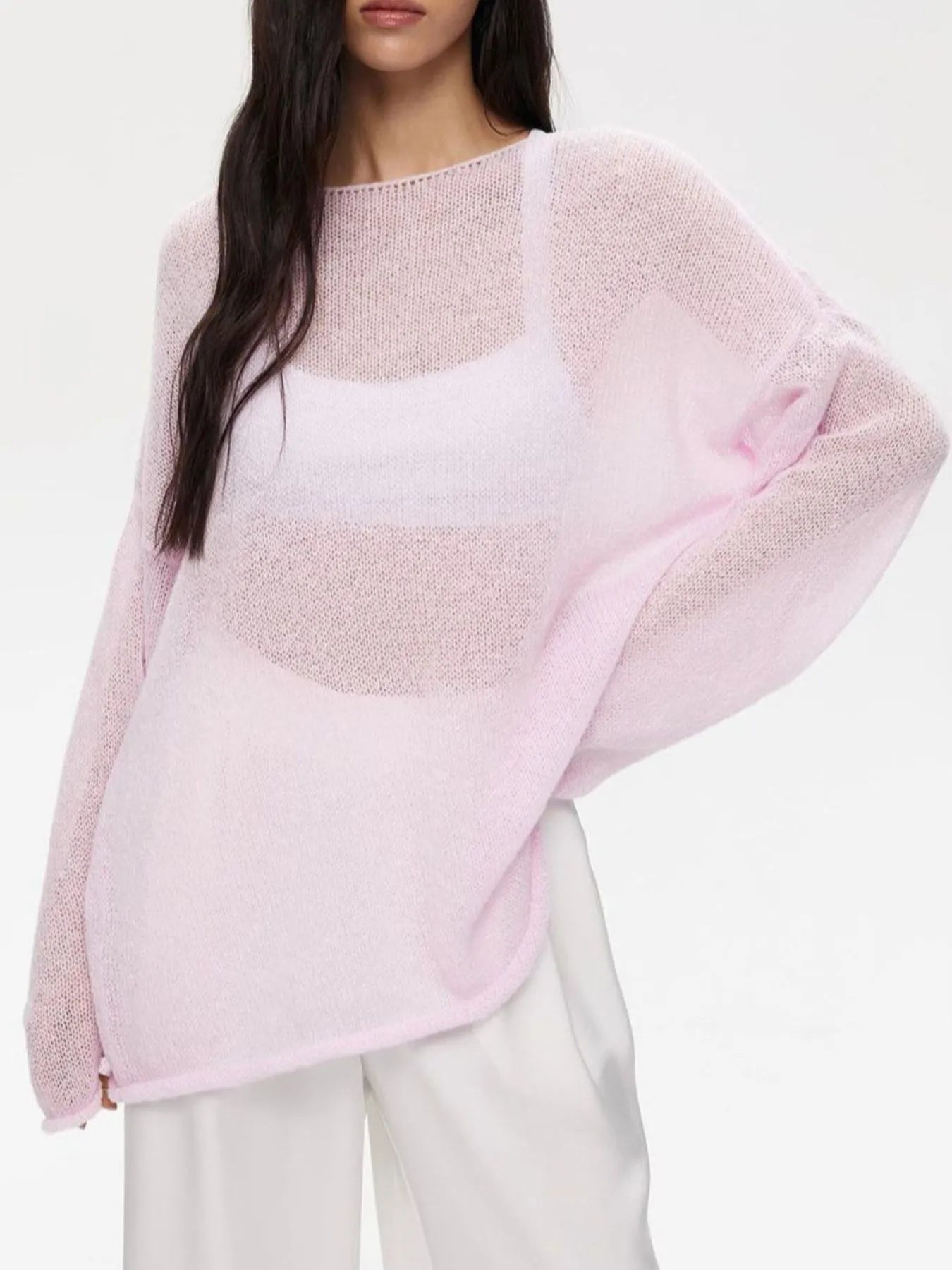 Image of Oversized Drop Shoulder Sheer Knit Top | Queeble.shop