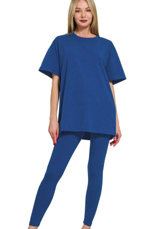 Image of Zenana Cotton Round Neck Top & Legging Set | Queeble.shop